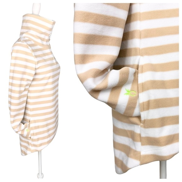 NWOT Dudley Stephens turtleneck zip white tan stripe fleece prospect pullover XS - Picture 8 of 16
